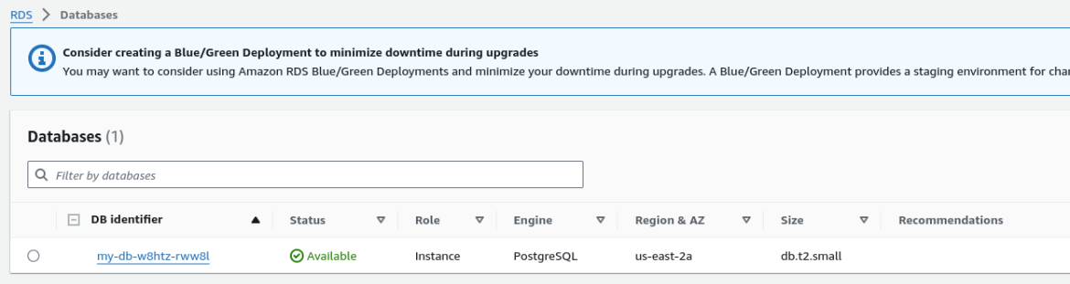RDS Instance in AWS Console
